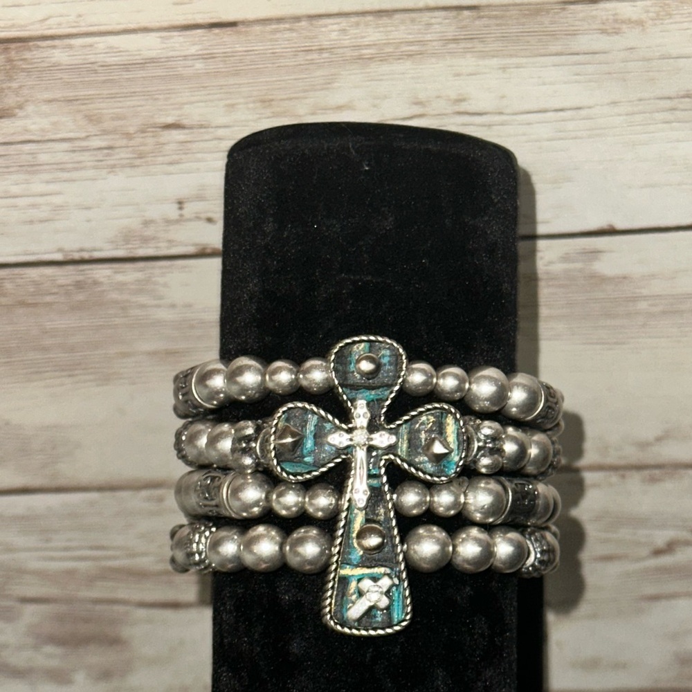 Silver Beaded Cross bracelet